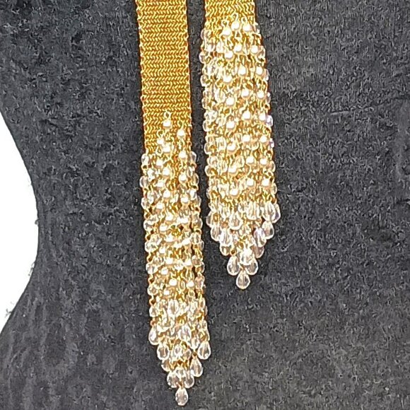 Ferrara Whiting and Davis Fine Antique Gold Ring Mesh Lariat with facetted drops - Picture 3 of 3
